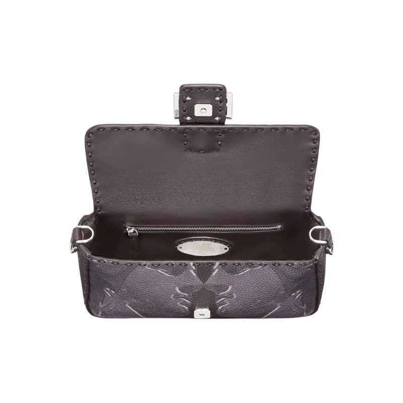 FENDI Baguette Calfskin Shoulder Bag, Crossbody Bag, Handbag Medium Size Women's Dark Purple-3