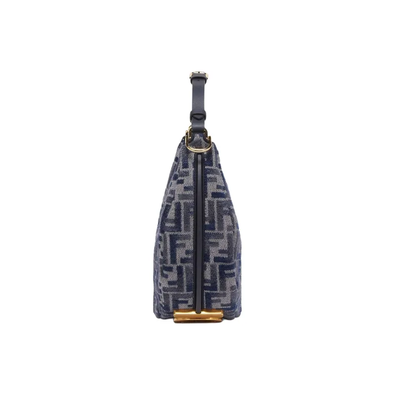 FENDI Fendigraphy Calfskin Crescent Bag, One Shoulder Handbag Trumpets Women's Dark Blue-3