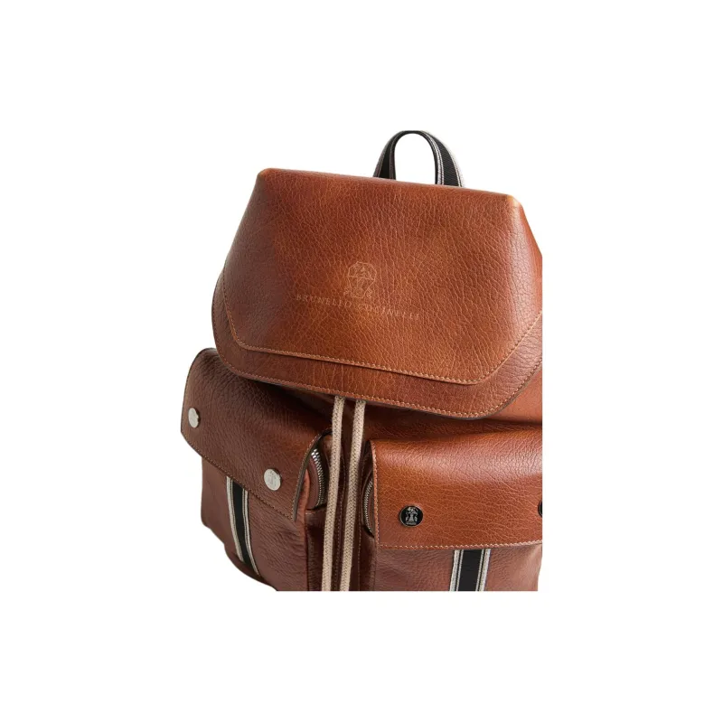 Brunello Cucinelli Grained Calfskin Backpack Kids' Brown-2