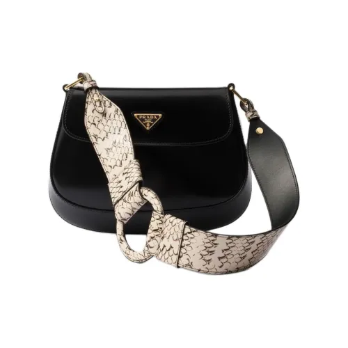 PRADA Cleo Leather Handbag Shoulder Bag Women's Black/Lime Gray