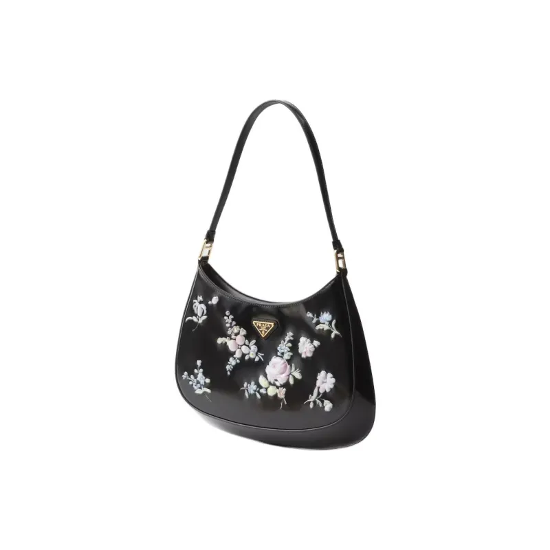 PRADA Printed Brushed Leather Handbag Shoulder Bag Women's Black-1