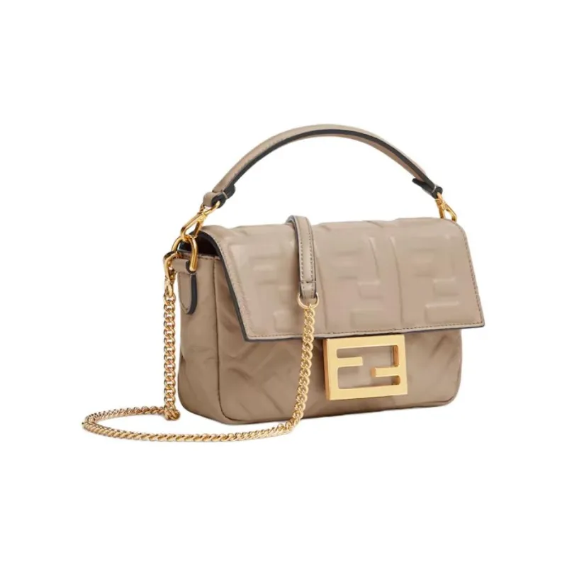 FENDI Nappa Leather With Lambskin Crossbody One Shoulder Handbag Mini Women's Dove Gray-1