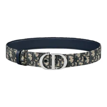 DIOR Palladium Plated Leather Belts Women's Blue Width 3.5CM
