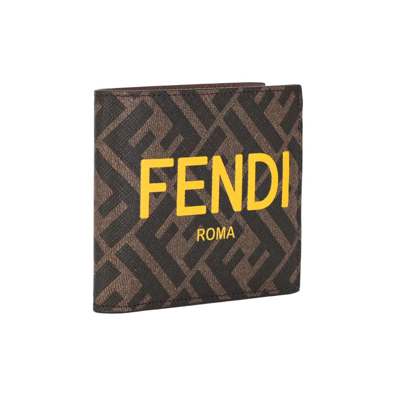 FENDI Fabric Wallet Men's Brown/Yellow-2