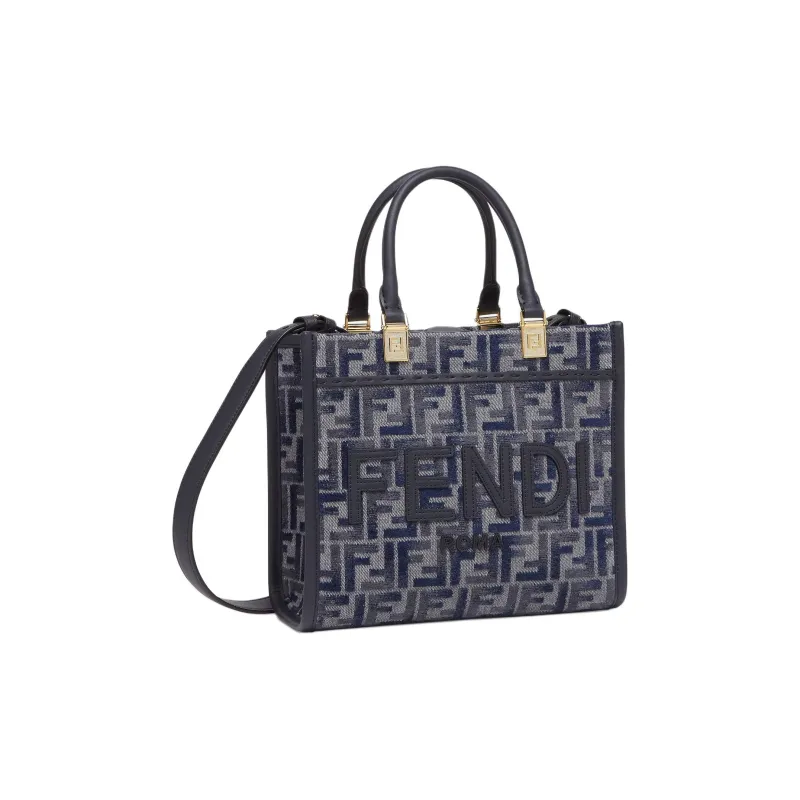 FENDI Chenille Tote Bag Shopping Bag Handbag Small Size Women's Dark Blue-1