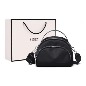 VINEY Oxford Handbag Crossbody Bag Small Round Bag Regular Women's Black