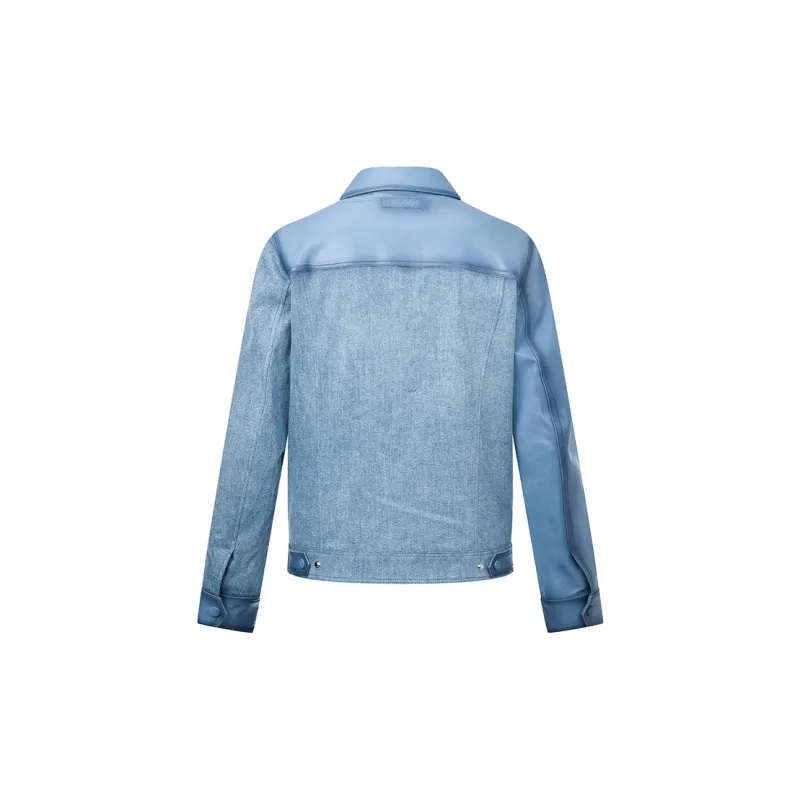 RARE Lapel Jacket Leather Jacket Men's Denim Blue-2
