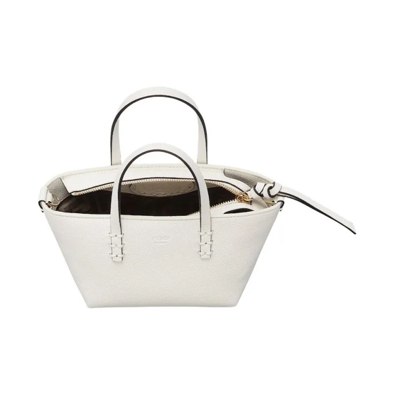 FENDI Calfskin Shoulder Bag Crossbody Bag Handbag Mini Women's White-3