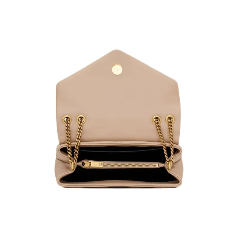 SAINT LAURENT Quilted Leather Crossbody Bag Small Size Women's Dark Beige-5