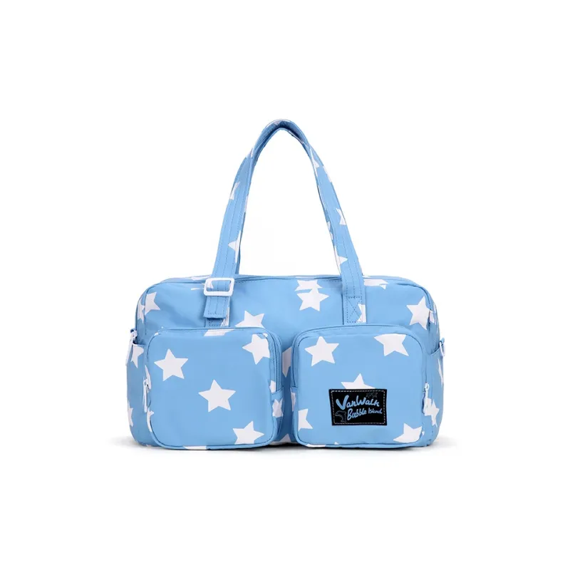 VANWALK Nylon Handbag, Shoulder Bag, Crossbody Bag Large Size Women's Stars Black Sea Salt Blue Doodle White-0