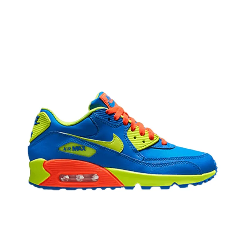 Nike Air Max 90 Abrasion Resistant Low Top Kids Lifestyle Shoes Blue Yellow Red Teenagers-1
