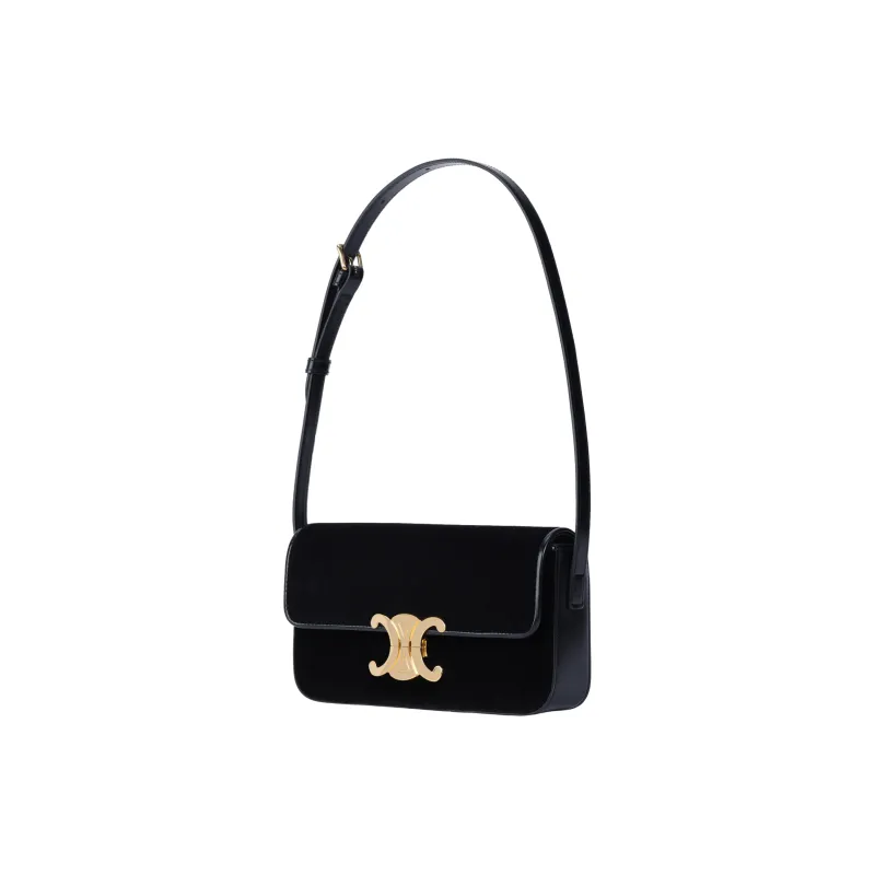 CELINE Triomphe Arc De Triomphe Velour, Cow Leather Handbag, Shoulder Bag, Crossbody Bag Women's Black-3