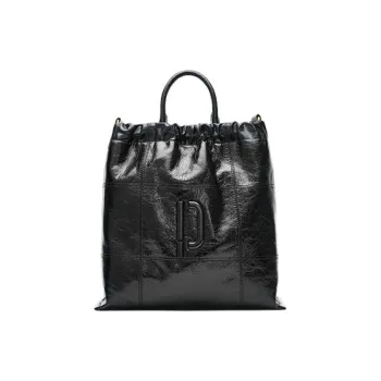 PECO Cow Leather One Shoulder Handbag Medium Size Unisex Black/Dirty White