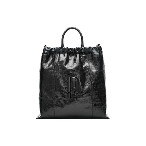 PECO Cow Leather One Shoulder Handbag Medium Size Unisex Black/Dirty White-0