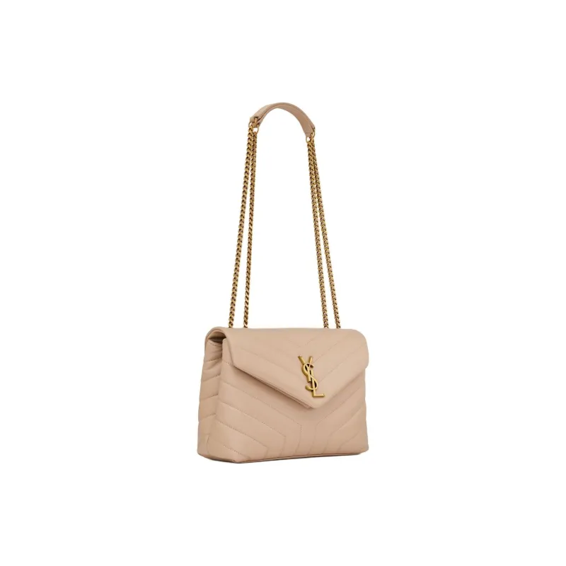 SAINT LAURENT Quilted Leather Crossbody Bag Small Size Women's Dark Beige-1