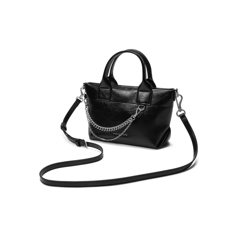 CHARLES&KEITH PU Shoulder Bag Small Size Women's Noir Black/Pewter Grey/Burgundy Wine Red-2