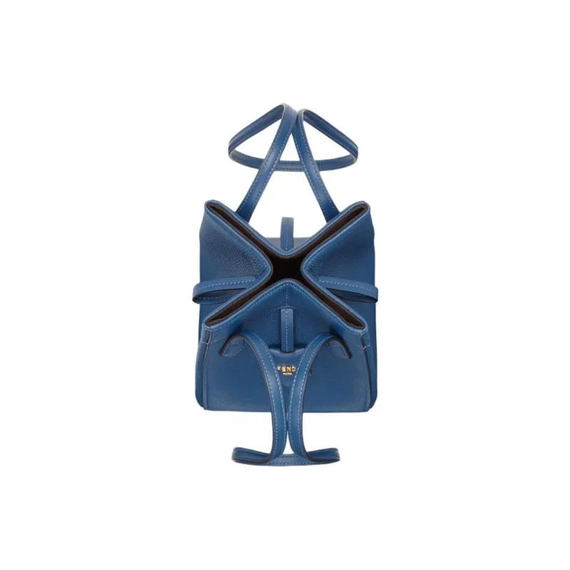 FENDI Calfskin Bucket Bag Handbag Shoulder Bag Mini Women's Blue-3