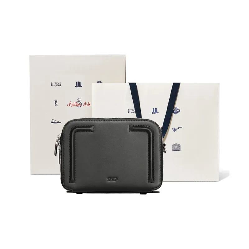 BVP Genuine Cow Leather Crossbody Bag Unisex Trendy Black-0