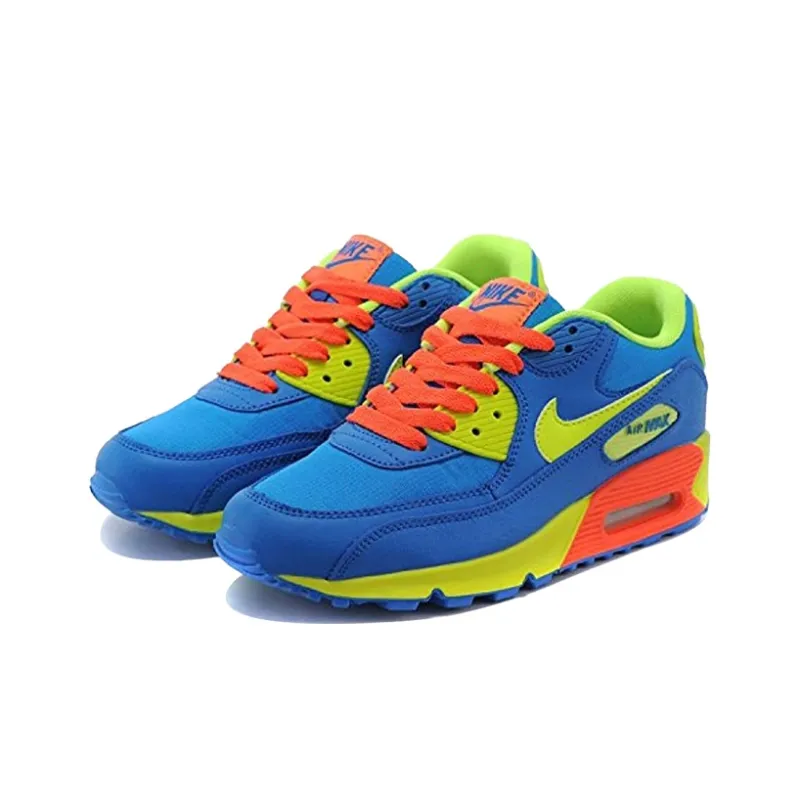 Nike Air Max 90 Abrasion Resistant Low Top Kids Lifestyle Shoes Blue Yellow Red Teenagers-2