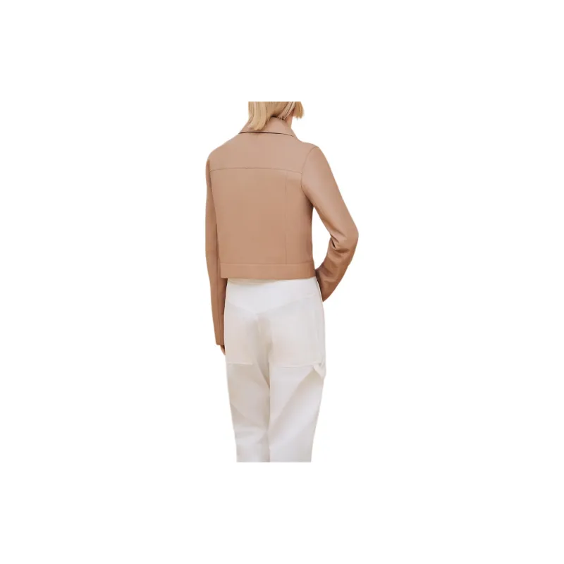 HERMES FW24 Leather Jacket Women's Beige Camel-1