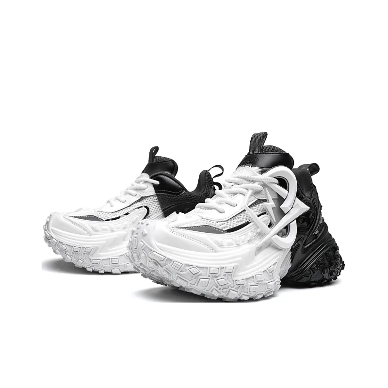 MVA Non slip Wear resistant Impact resistant Low Top Chunky Sneakers Unisex Black White-3