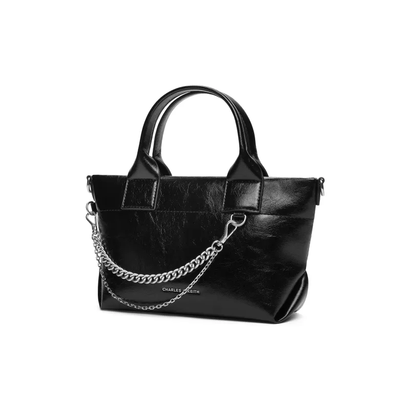 CHARLES&KEITH PU Shoulder Bag Small Size Women's Noir Black/Pewter Grey/Burgundy Wine Red-1