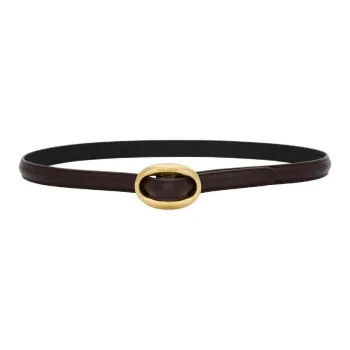SAINT LAURENT Cow Leather Leather Belts Unisex Deep Chestnut Width 1.5CM