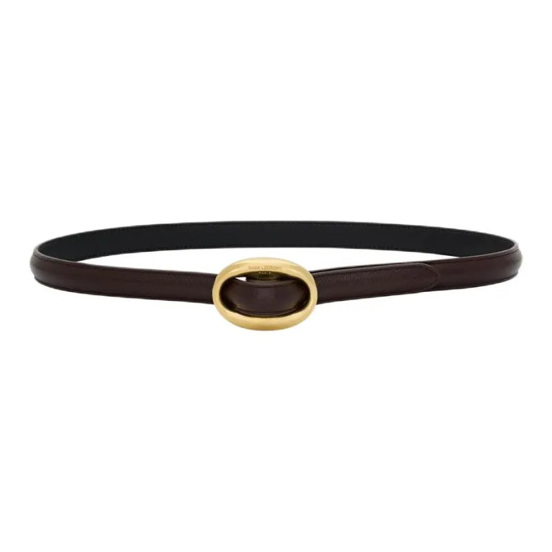 SAINT LAURENT Cow Leather Leather Belts Unisex Deep Chestnut Width 1.5CM-0