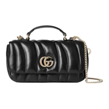 GUCCI Quilted Leather Crossbody One Shoulder Handbag Mini Women's Black