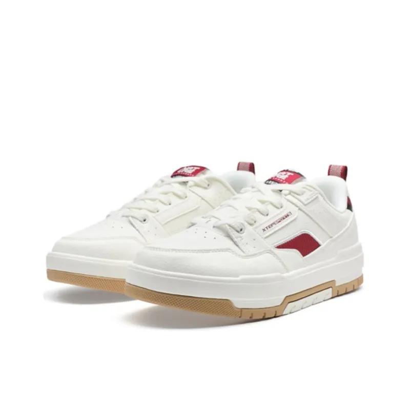 XTEP Anti Slip Wear Resistant Low Top Skateboard Shoes Men's White Red-2