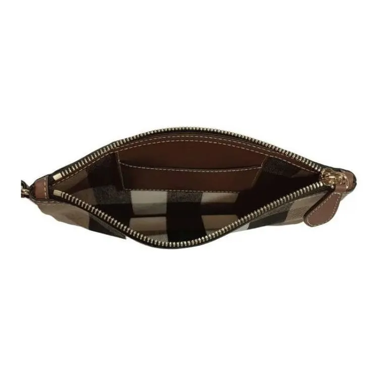 Burberry Plaid Canvas Canvas Bag Clutches Women's Brown-3