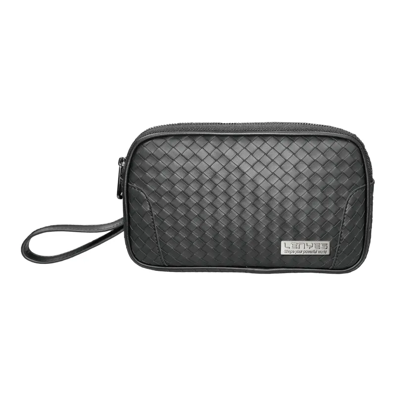 LENYES Woven PU Pattern Handbag Regular Men's Black-0