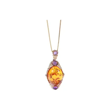 S&A S925 Silver With Amber Necklaces Women's