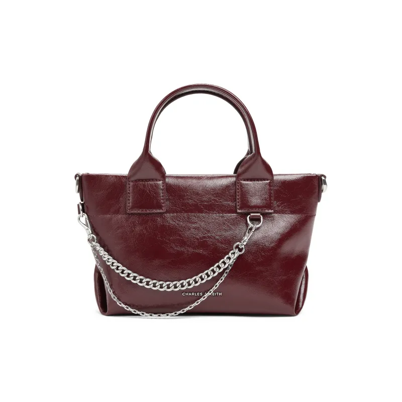CHARLES&KEITH PU Shoulder Bag Small Size Women's Noir Black/Pewter Grey/Burgundy Wine Red-11