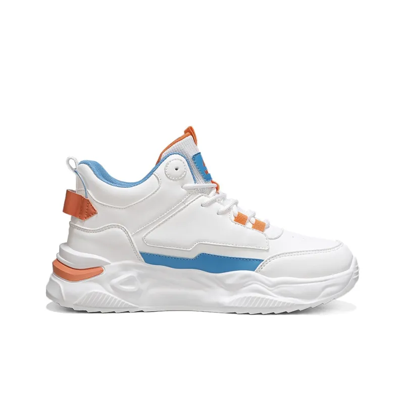 Warrior Wear resistant, Lightweight, Breathable, And Non slip. High Top Casual Shoes Men's White Blue Orange-1