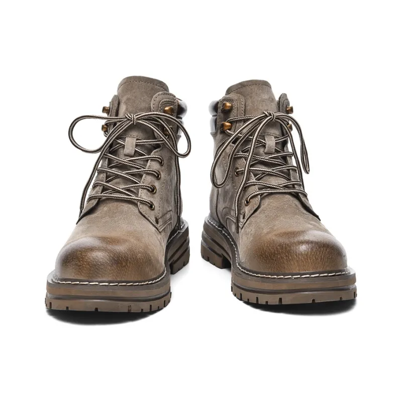 LONSDALE Height Increasing Abrasion Resistant Slip Resistant Mid Top Pigskin, Casual Versatile Martin Boots Unisex-7
