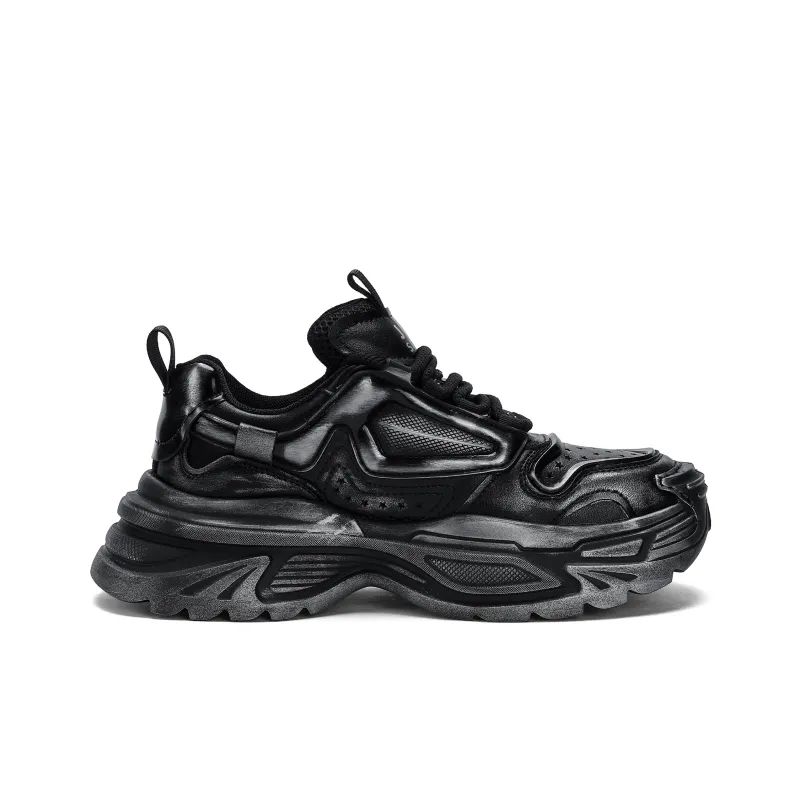 JEEP SPIRIT Anti-Slip Wear-Resistant Waterproof Breathable Height Increasing Low-Top Chunky Sneakers Men's Black-1