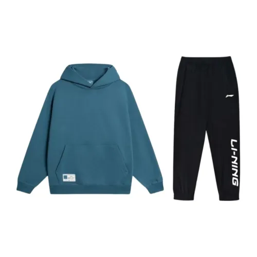 LINING Sports Life Collection Casual Sportswear Unisex Set Cypress Green Hoodie+Black Trousers