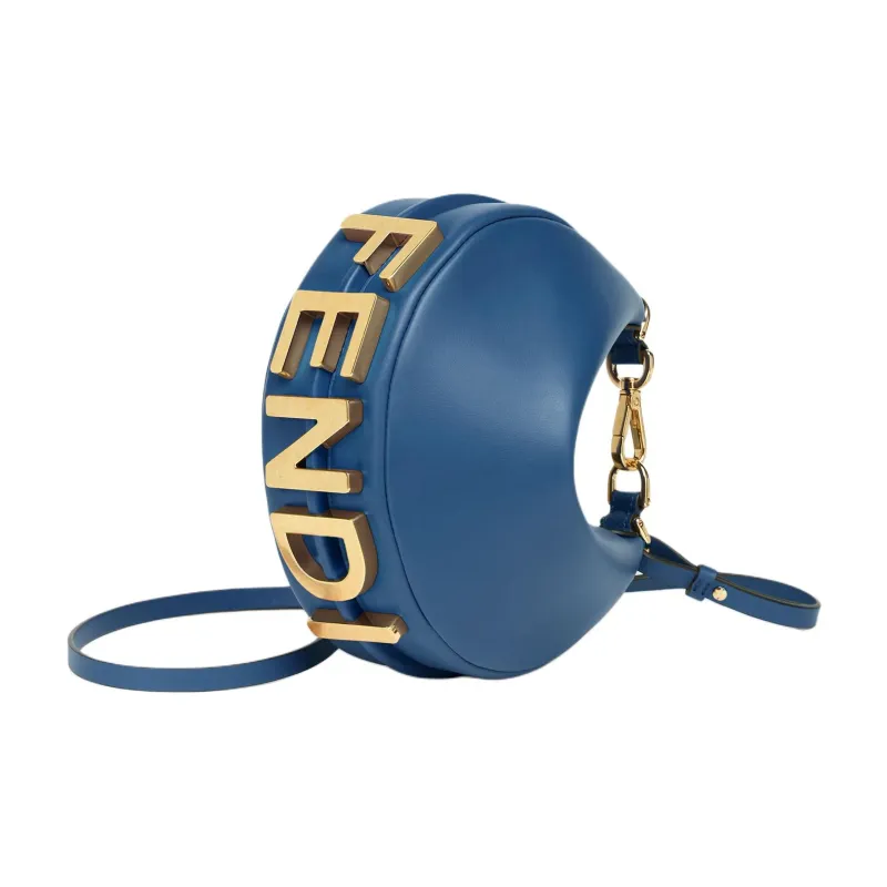 FENDI Calfskin Crescent Bag Wrist Bag Mini Women's Blue-1