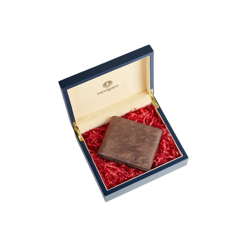 NAVIGARE Top Grain Cow Leather Wallet Money Clip Card Holder Men's Coffee-13