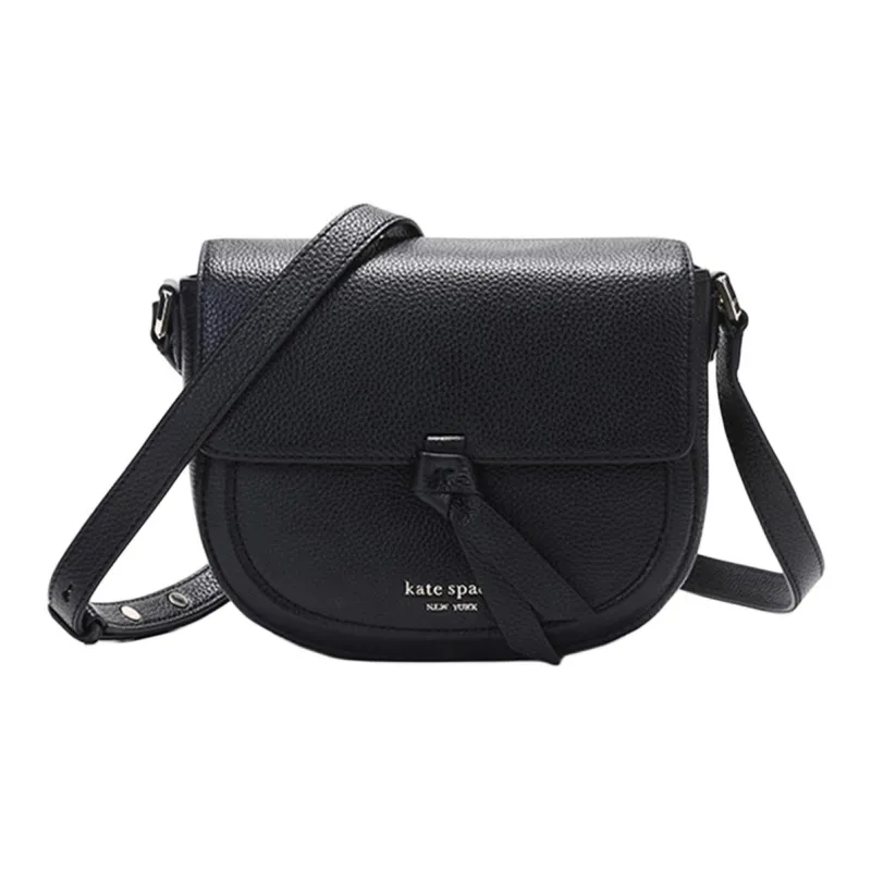 Kate Spade Knott Cow Leather Saddle Bag Crossbody Shoulder Bag Medium Size Women's Black-0
