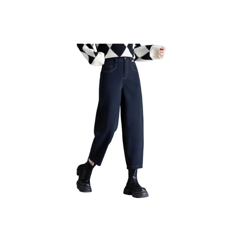 You Cow Me Pants Casual Pants Women's Navy Blue-1