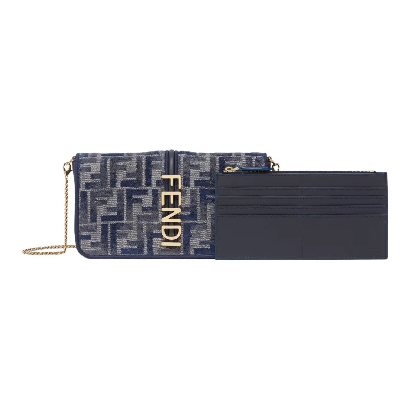 FENDI Fendigraphy Calfskin Wallet Women's Dark Blue-1