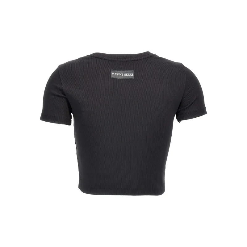 Marine Serre Moon Embroidered Cut Out Ribbed Cropped Top-1
