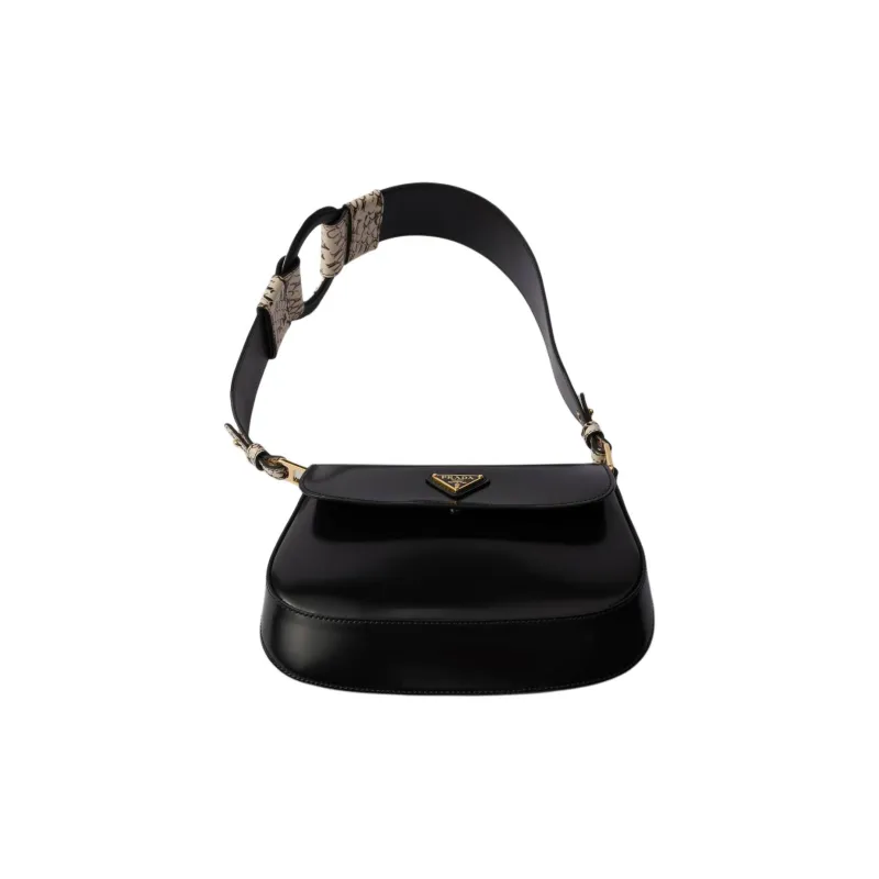 PRADA Cleo Leather Handbag Shoulder Bag Women's Black/Lime Gray-3