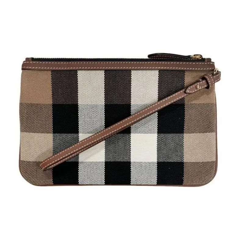 Burberry Plaid Canvas Canvas Bag Clutches Women's Brown-2