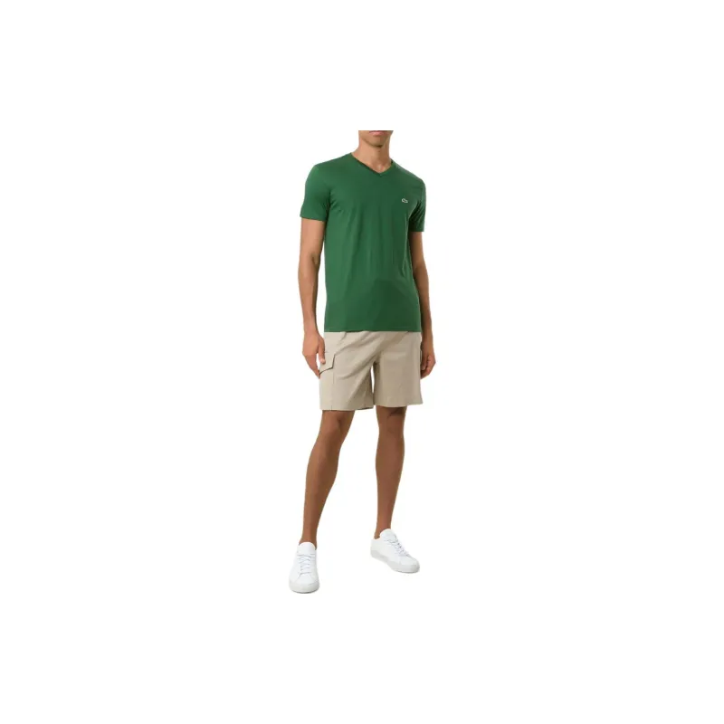 LACOSTE Logo embroidered Cotton V neck T shirt-1