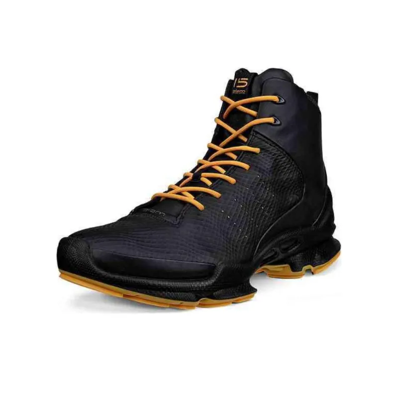 Ecco Biom C Cushioning High-Top Casual Running Shoes Men's Black Yellow-1
