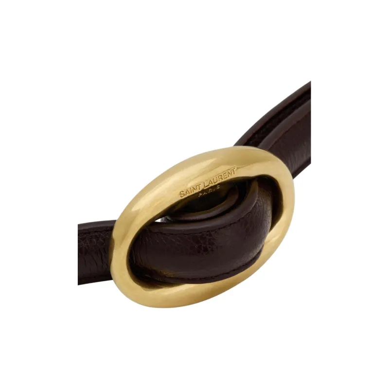 SAINT LAURENT Cow Leather Leather Belts Unisex Deep Chestnut Width 1.5CM-2