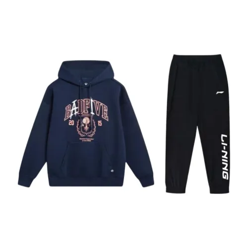 LINING Casual Sportswear Unisex Set Dark Navy Sweatshirt+Black Trousers